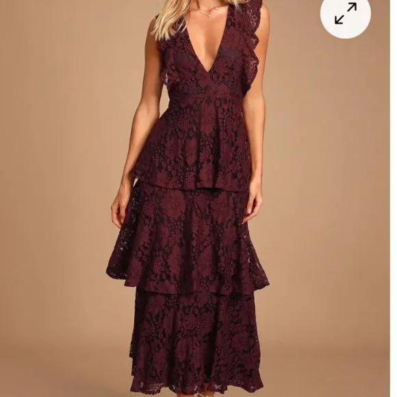 chinese dress ladies Ruffle Detail Lace Maxi Dress